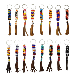 beaded leather tassel keychain